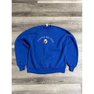 Vintage I Love My Pug Embroidered Blue Crewneck Sweater Retro Casual - Men’s XL